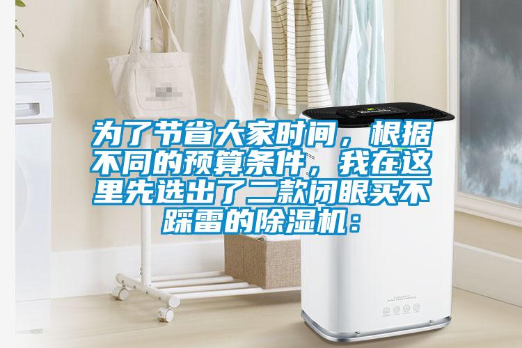 為了節省大家時間，根據不同的預算條件，我在這里先選出了二款閉眼買不踩雷的除濕機：